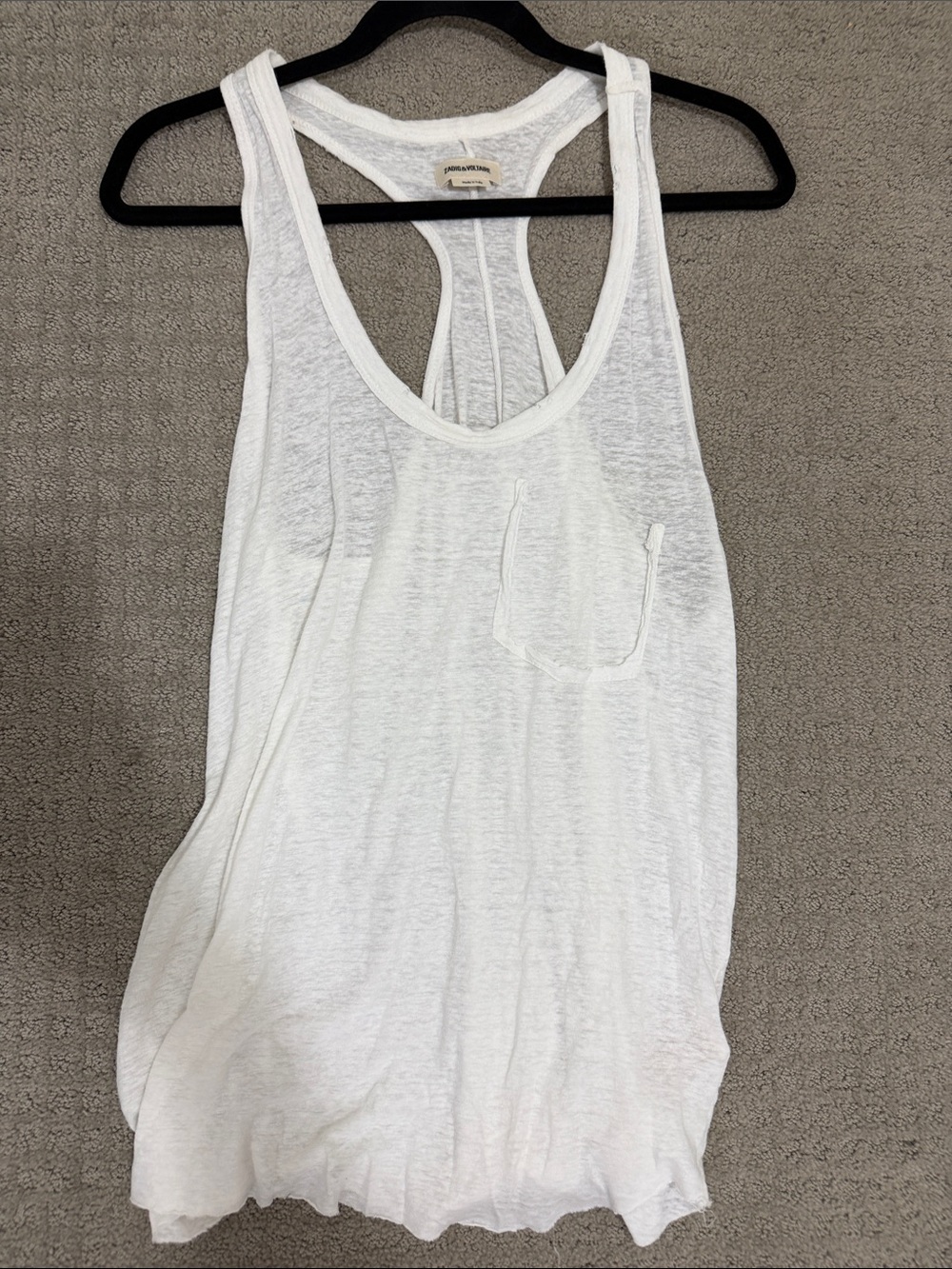 Zadig & Voltaire White Racerback Tank Top - Casual Women's Pocket Tank size L